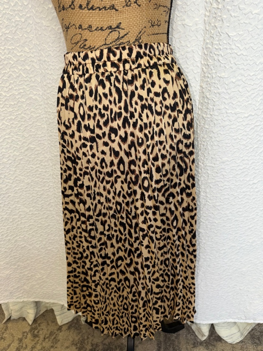 Pleated Leopard-Print Midi Skirt in Tan & Black